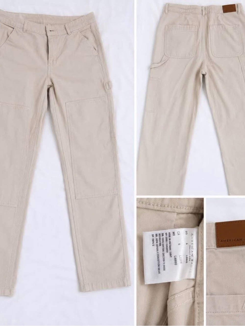 American Eagle Outfitters Women 6 Long Cream Cargo Work Pants